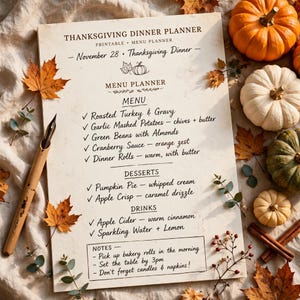Thanksgiving Dinner Planner Printable, Holiday Menu Planner with Grocery List, Seating Chart & Budget Tracker, Friendsgiving Organizer image 2