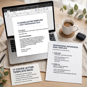 IT Cover Letter Template, Tech Cover Letter Example Pack with Professional References Page Template, Job Application Kit image 1