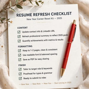 Kit de reinicio profesional de Año Nuevo, lista de verificación para actualizar el currículum con guía de actualización de LinkedIn, rastreador de contactos y plan profesional de 30 días. imagen 2