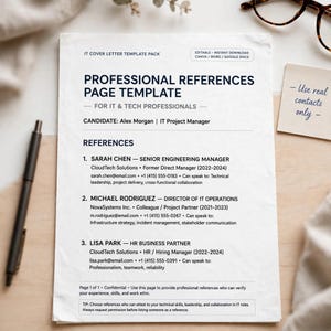 IT Cover Letter Template, Tech Cover Letter Example Pack with Professional References Page Template, Job Application Kit image 3