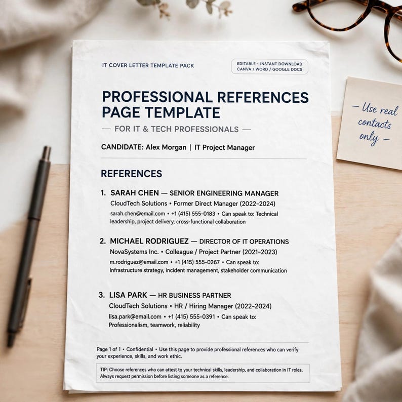 IT Cover Letter Template, Tech Cover Letter Example Pack with Professional References Page Template, Job Application Kit image 3