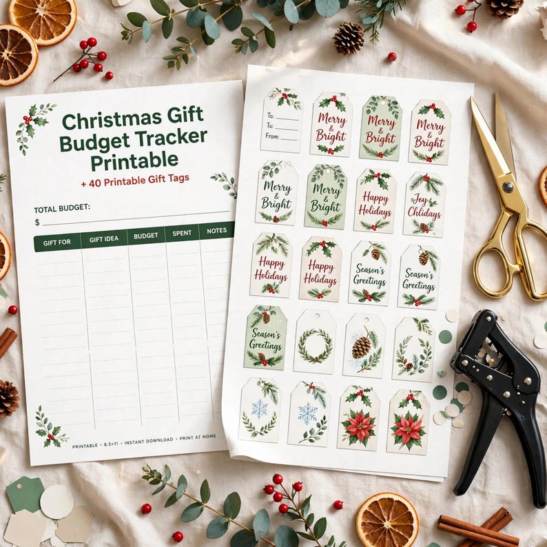 Christmas Gift Budget Tracker Printable, Holiday Gift List Planner with 40 Printable Gift Tags, Xmas Shopping Organizer image 4
