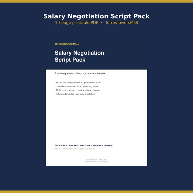 Salary Negotiation Scripts Printable, Counter Offer Email and Phone Scripts, What to Say When Negotiating Salary Guide, PDF image 1