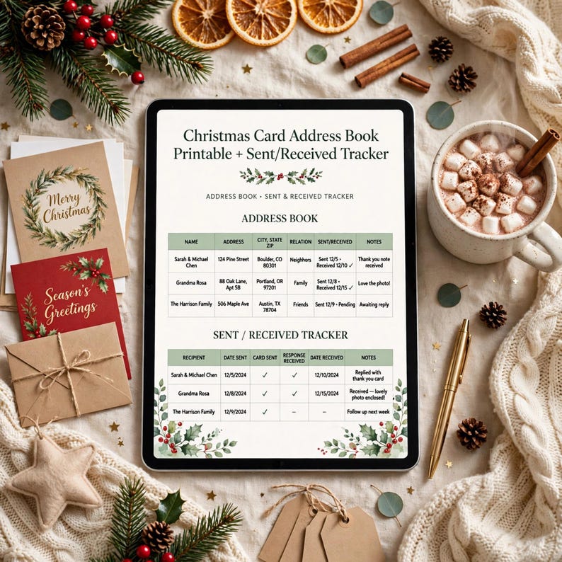 Christmas Card Address Book Printable, Holiday Card List Organizer with Sent Received Tracker, Xmas Mailing List image 9