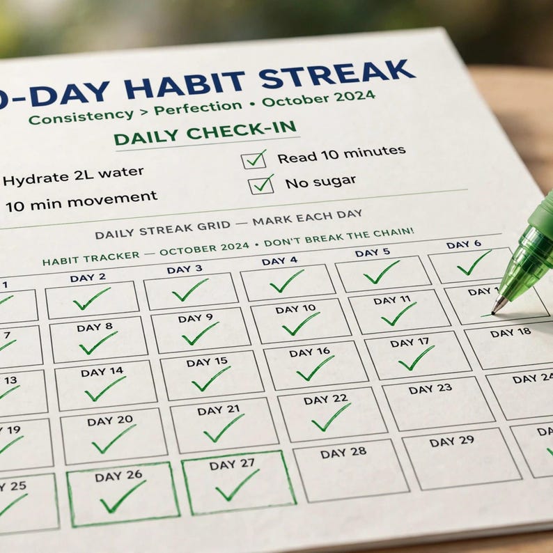 30-Day Habit Reset Tracker Printable, Daily Check-In Pages, Streak Tracker, Weekly Reflection, Self-Compassion Journal PDF image 5