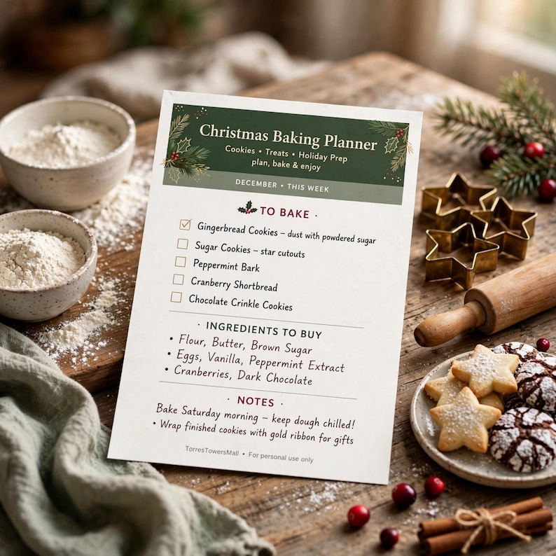 Printbare bundel met kerstplanner voor 2026 - Cadeauplanner, budgetplanner voor de feestdagen, menu- en bakplanner voor het avondeten, kerstkalenders afbeelding 5