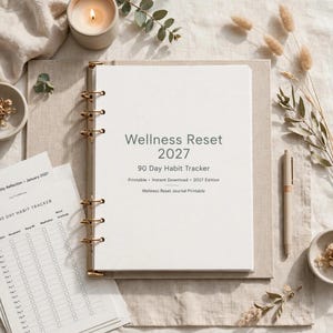 2027 Wellness Reset Journal Printable, 90 Day Habit Tracker with Sleep Water Mood Logs, Weekly Review and Wellness Planner image 7
