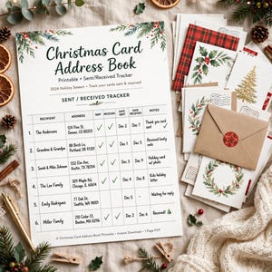 Christmas Card Address Book Printable, Holiday Card List Organizer with Sent Received Tracker, Xmas Mailing List image 3