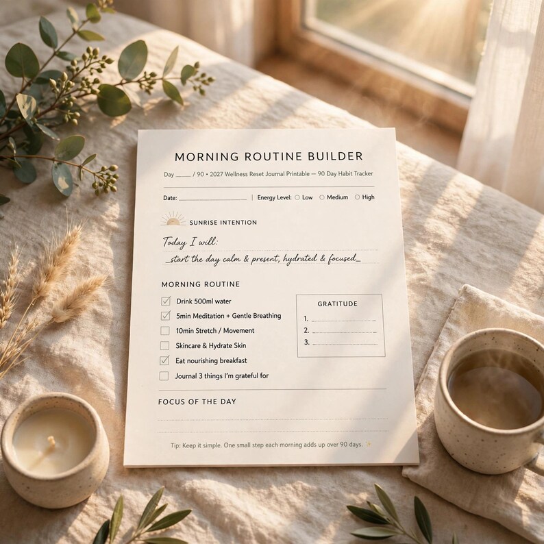 2027 Wellness Reset Journal Printable, 90 Day Habit Tracker with Sleep Water Mood Logs, Weekly Review and Wellness Planner image 9