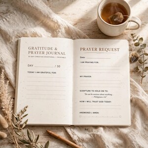 Gratitude and Prayer Journal Printable, 30 Day Christian Devotional Journal with Prayer Requests and Answered Prayers Tracker image 3