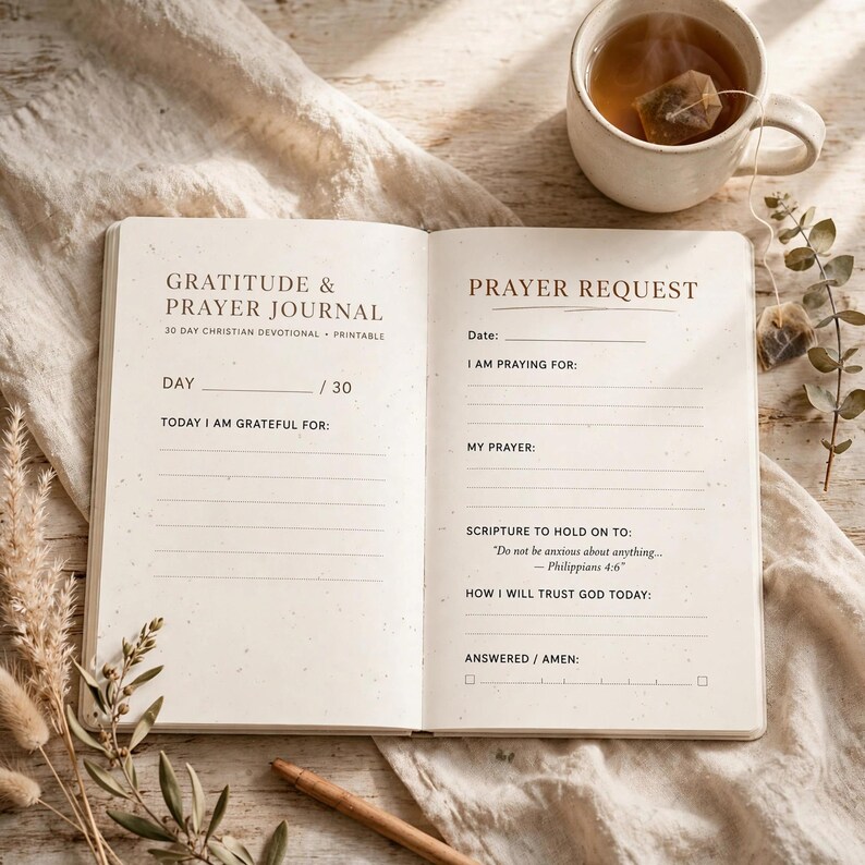 Gratitude and Prayer Journal Printable, 30 Day Christian Devotional Journal with Prayer Requests and Answered Prayers Tracker image 3