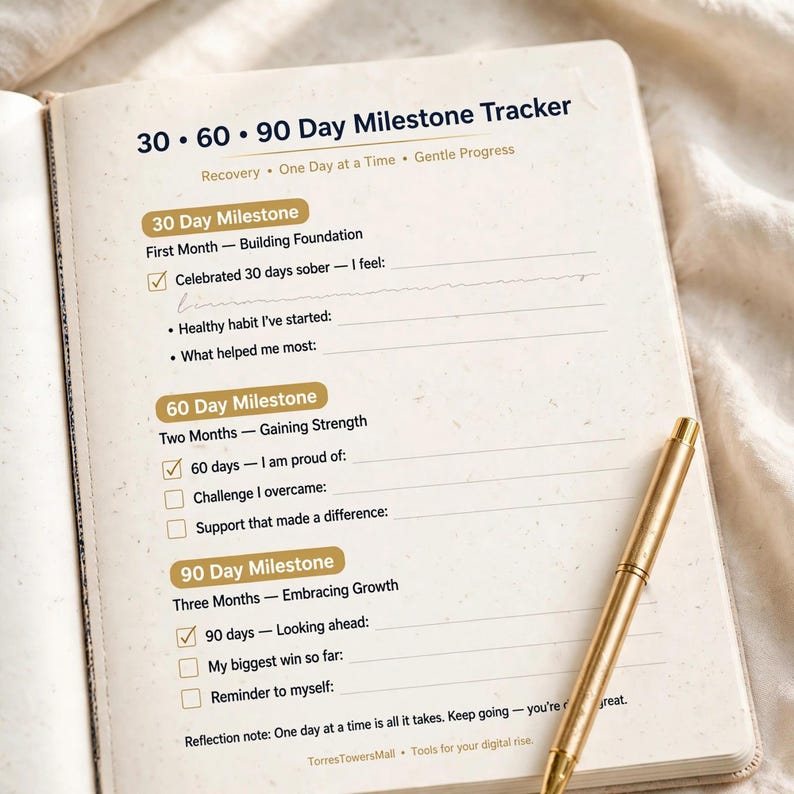 Diário de Sobriedade de 90 Dias para Imprimir, Diário de Recuperação para Vícios, Reflexão Diária com Exercícios de Gratidão e Marcos Importantes, PDF imagem 5