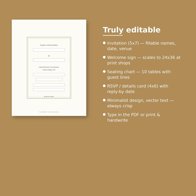 Editable Wedding Invitation Suite Printable, Minimalist Wedding Template Bundle with Welcome Sign, Seating Chart and RSVP Card, PDF image 4