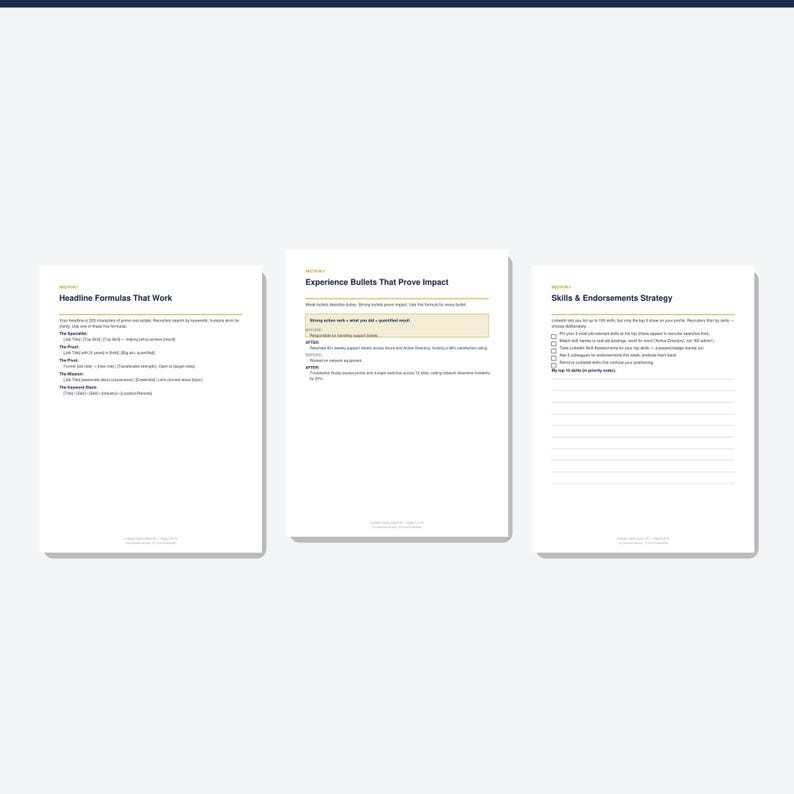 LinkedIn Optimization Kit Printable, LinkedIn Profile Makeover Guide with Headline Formulas, About Templates and Connection Scripts, PDF image 2