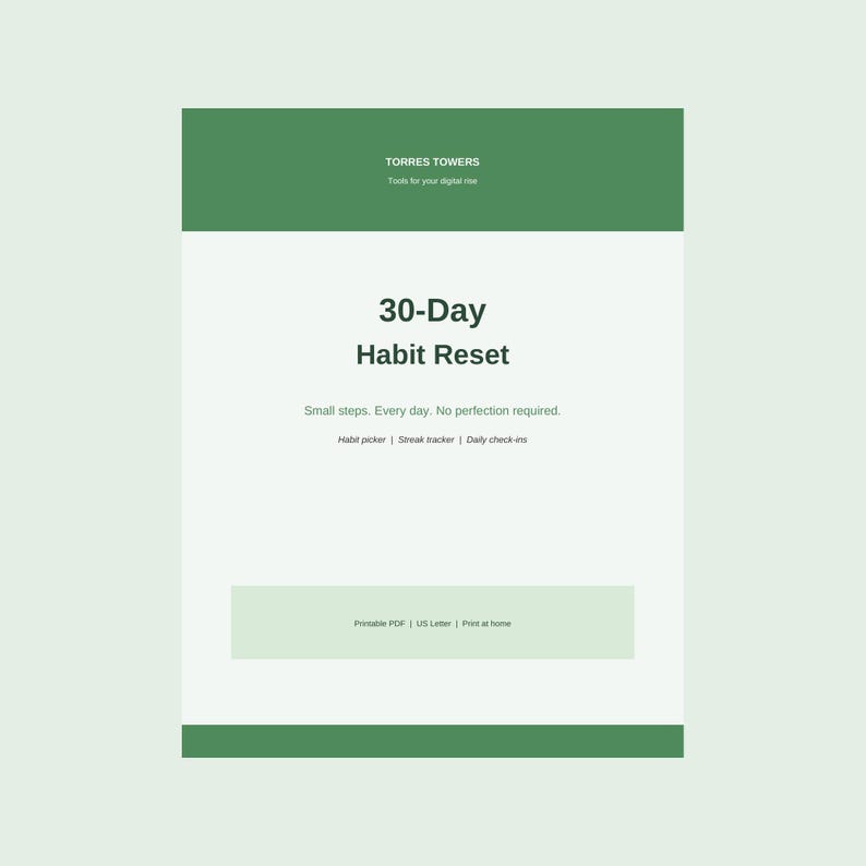 30-Day Habit Reset Tracker Printable, Daily Check-In Pages, Streak Tracker, Weekly Reflection, Self-Compassion Journal PDF image 1