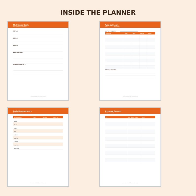 Fitness Workout Tracker Printable, Gym Log with Weekly Split Planner, Measurements and Personal Records Log, Strength Training Log PDF image 2