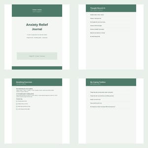 Printbaar dagboek voor angstverlichting, werkbladen voor het registreren van gedachten volgens cognitieve gedragstherapie, zorgen-tracker, ademhalingsoefeningen en aardingsinstrumenten, PDF afbeelding 4