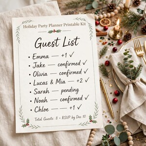 Holiday Party Planner Printable, Friendsgiving and Christmas Party Planning Kit with Guest List, Menu and Seating Chart image 2