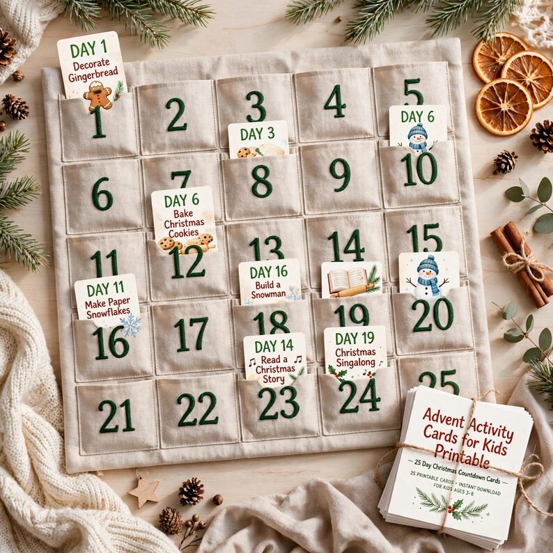 Advent Activity Cards for Kids Printable, 25 Day Christmas Countdown Cards, Family Advent Calendar Activities image 4