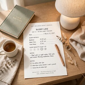 2027 Wellness Reset Journal Printable, 90 Day Habit Tracker with Sleep Water Mood Logs, Weekly Review and Wellness Planner image 3