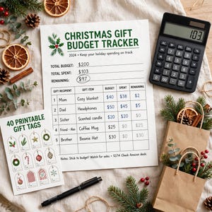 Christmas Gift Budget Tracker Printable, Holiday Gift List Planner with 40 Printable Gift Tags, Xmas Shopping Organizer image 3