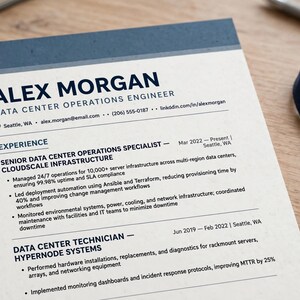 Data Center Technician Resume Template | ATS Friendly IT Facilities CV | Editable Word & Google Docs | Hardware Technician Jobs image 3