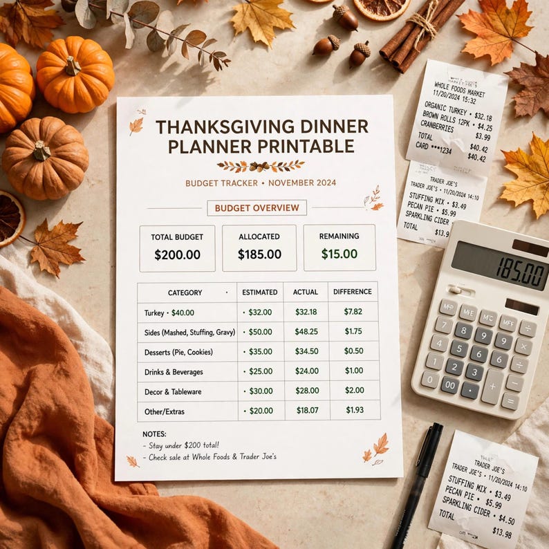 Thanksgiving Dinner Planner Printable, Holiday Menu Planner with Grocery List, Seating Chart & Budget Tracker, Friendsgiving Organizer image 5