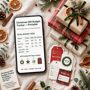 Christmas Gift Budget Tracker Printable, Holiday Gift List Planner with 40 Printable Gift Tags, Xmas Shopping Organizer image 10