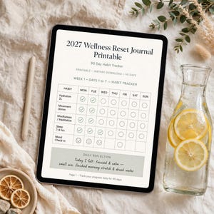 2027 Wellness Reset Journal Printable, 90 Day Habit Tracker with Sleep Water Mood Logs, Weekly Review and Wellness Planner image 8