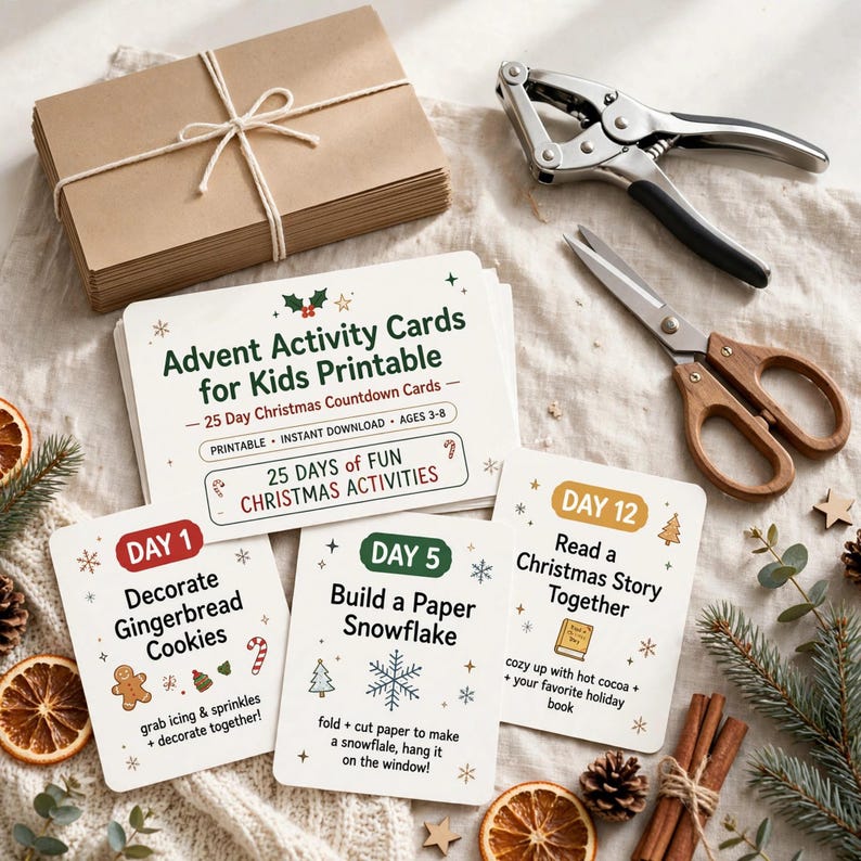 Advent Activity Cards for Kids Printable, 25 Day Christmas Countdown Cards, Family Advent Calendar Activities image 5