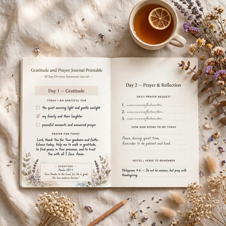 Gratitude and Prayer Journal Printable, 30 Day Christian Devotional Journal with Prayer Requests and Answered Prayers Tracker image 10