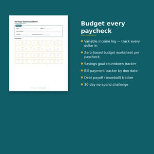 Irregular Income Budget Planner Printable, Paycheck Budget for Freelancers, Budget Binder with Bill Tracker and Debt Payoff, PDF image 4