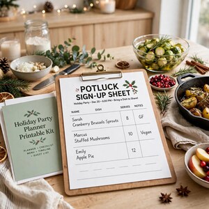 Holiday Party Planner Printable, Friendsgiving and Christmas Party Planning Kit with Guest List, Menu and Seating Chart image 3