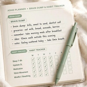 大人向けADHDデイリープランナー（印刷可能）、日付なしADHDオーガナイザー（ブレインダンプ、習慣トラッカー、モーニングルーティンページ付き）、PDF 画像 5