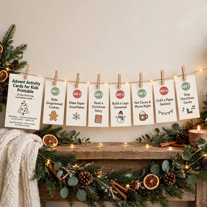 Advent Activity Cards for Kids Printable, 25 Day Christmas Countdown Cards, Family Advent Calendar Activities image 6
