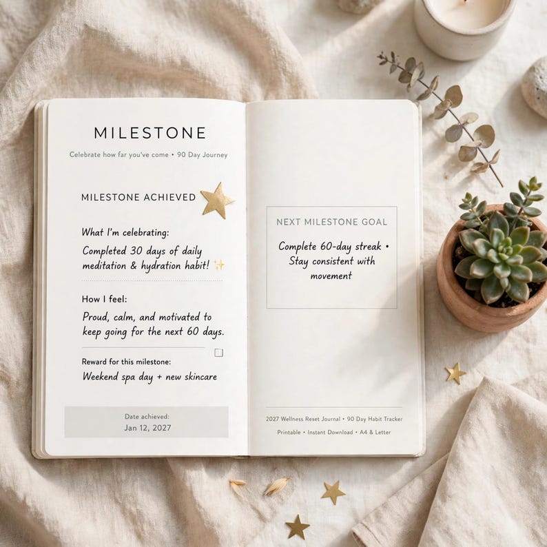 2027 Wellness Reset Journal Printable, 90 Day Habit Tracker with Sleep Water Mood Logs, Weekly Review and Wellness Planner image 6