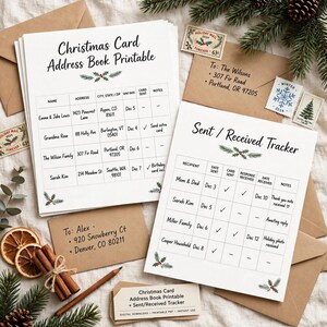 Christmas Card Address Book Printable, Holiday Card List Organizer with Sent Received Tracker, Xmas Mailing List image 10
