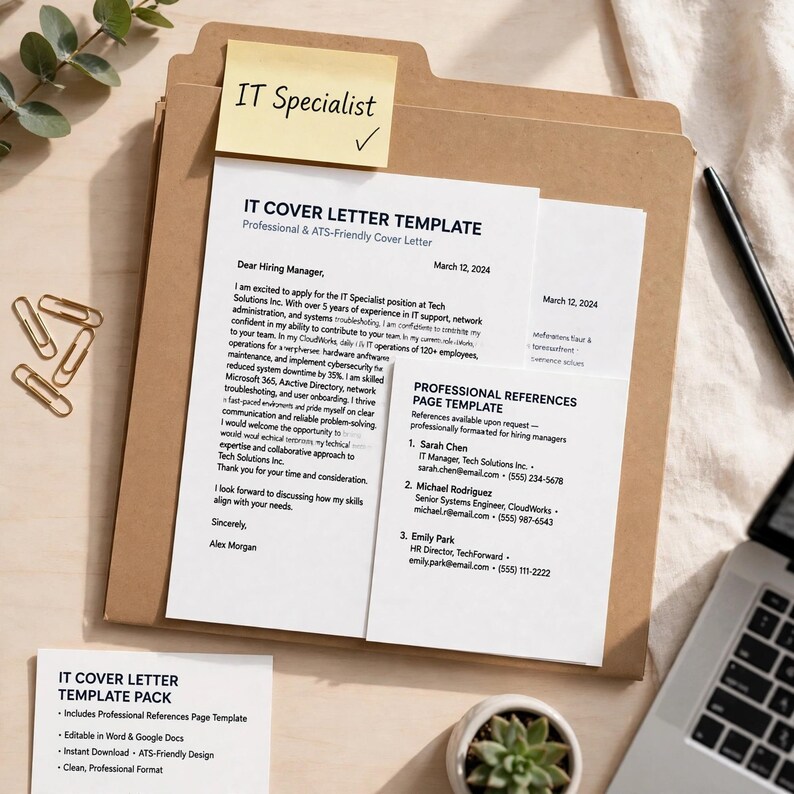 IT Cover Letter Template, Tech Cover Letter Example Pack with Professional References Page Template, Job Application Kit image 7