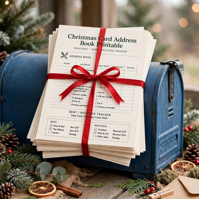 Christmas Card Address Book Printable, Holiday Card List Organizer with Sent Received Tracker, Xmas Mailing List image 8