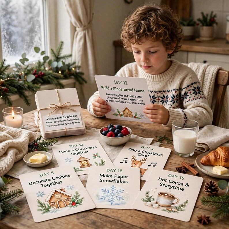 Advent Activity Cards for Kids Printable, 25 Day Christmas Countdown Cards, Family Advent Calendar Activities image 7