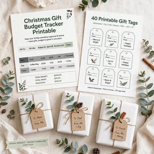Christmas Gift Budget Tracker Printable, Holiday Gift List Planner with 40 Printable Gift Tags, Xmas Shopping Organizer image 9