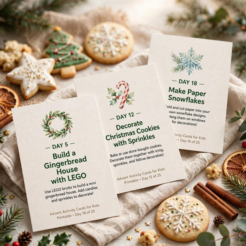 Advent Activity Cards for Kids Printable, 25 Day Christmas Countdown Cards, Family Advent Calendar Activities image 3