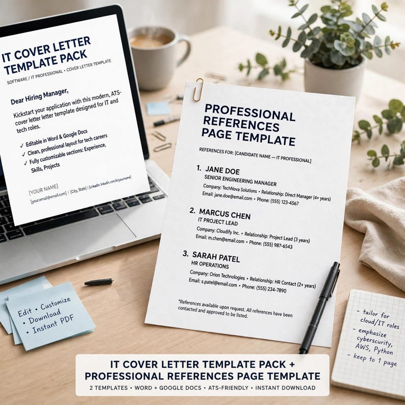 IT Cover Letter Template, Tech Cover Letter Example Pack with Professional References Page Template, Job Application Kit image 4