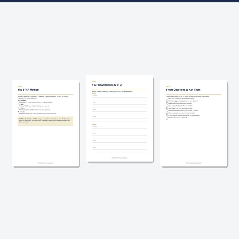 Interview Prep Workbook Printable, Job Interview Preparation Guide with STAR Method Worksheets, 20 Questions and Thank You Emails, PDF image 2