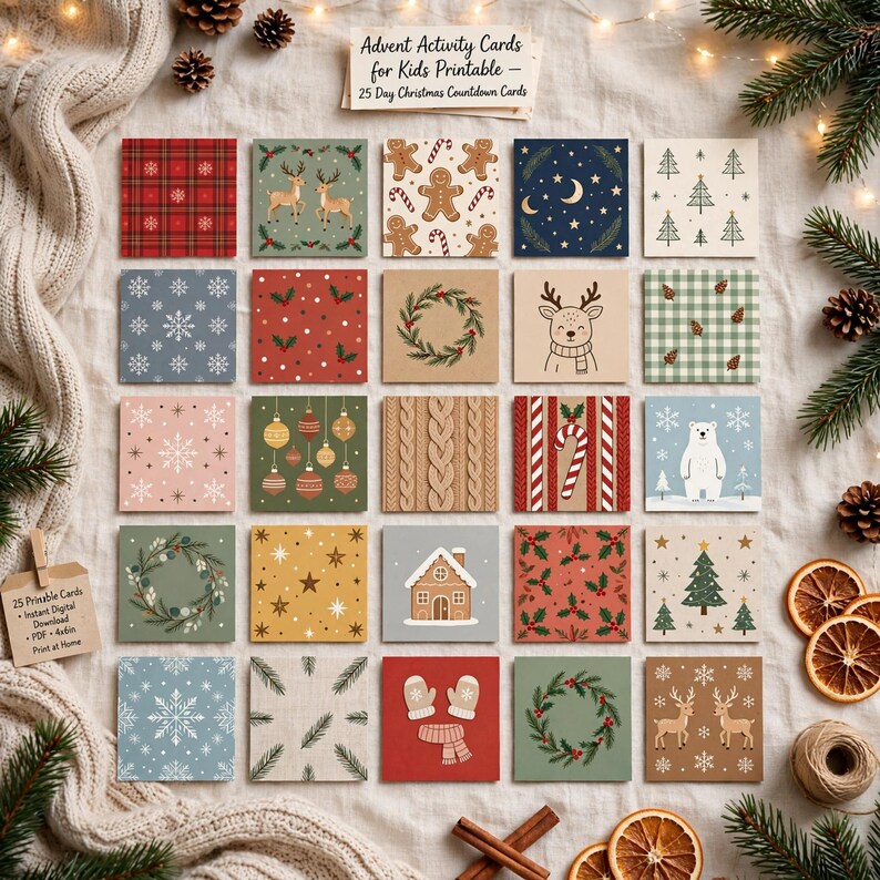 Advent Activity Cards for Kids Printable, 25 Day Christmas Countdown Cards, Family Advent Calendar Activities image 8