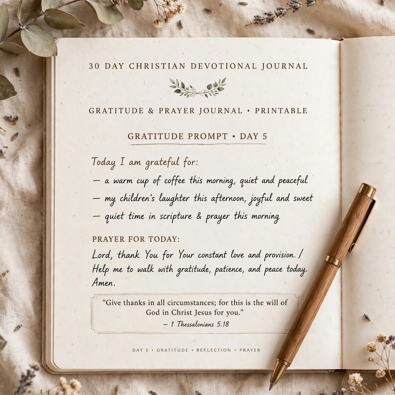 Gratitude and Prayer Journal Printable, 30 Day Christian Devotional Journal with Prayer Requests and Answered Prayers Tracker image 2