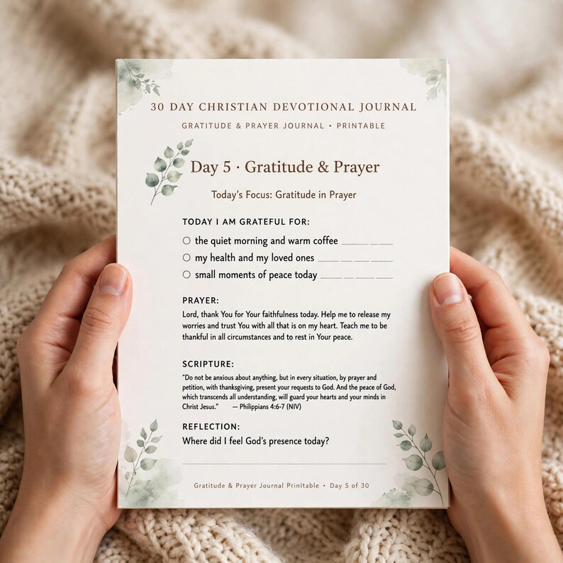 Gratitude and Prayer Journal Printable, 30 Day Christian Devotional Journal with Prayer Requests and Answered Prayers Tracker image 6