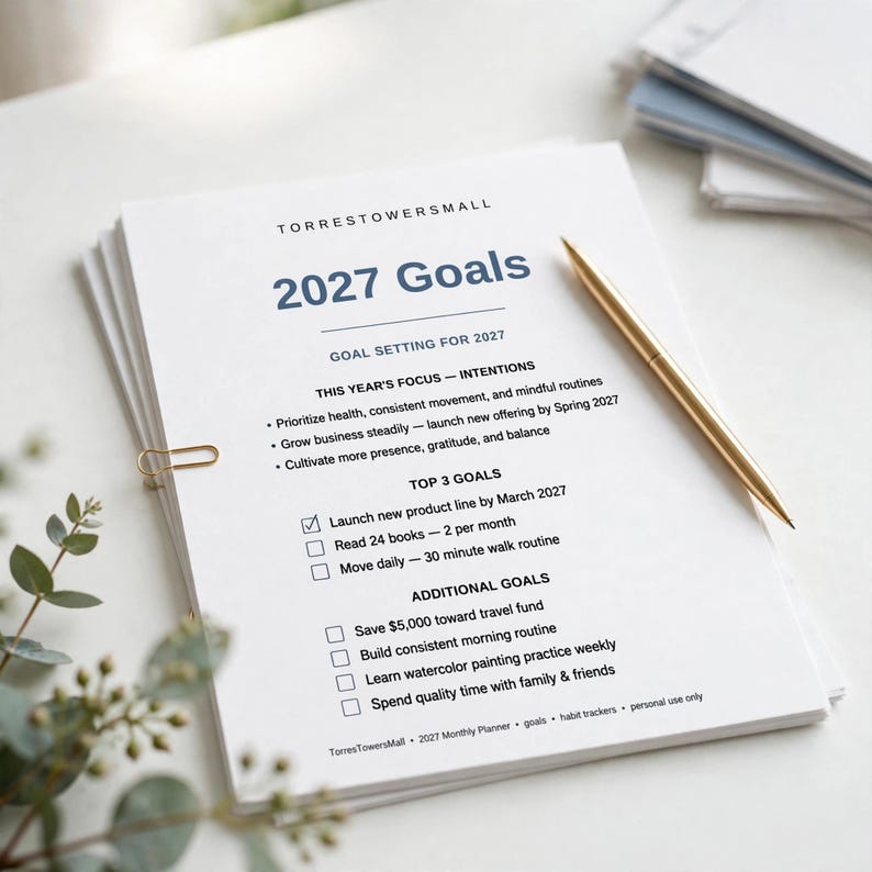 Monatsplaner 2027 zum Ausdrucken – Kalender-Organizer 2027 mit Monatsübersichten, Zielseiten, Gewohnheitstracker und Notizen, minimalistischer PDF-Planer Bild 5