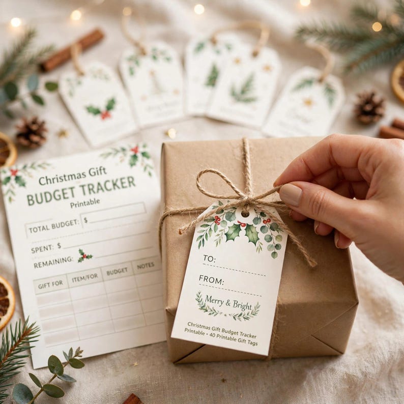 Christmas Gift Budget Tracker Printable, Holiday Gift List Planner with 40 Printable Gift Tags, Xmas Shopping Organizer image 8