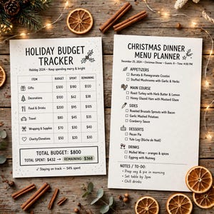 Printbare bundel met kerstplanner voor 2026 - Cadeauplanner, budgetplanner voor de feestdagen, menu- en bakplanner voor het avondeten, kerstkalenders afbeelding 2